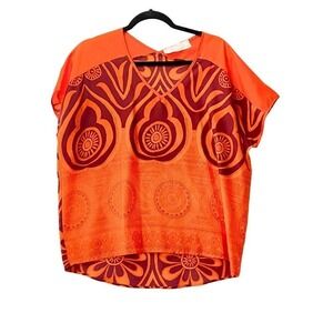 The Impeccable Pig Vneck Orange Boho Blouse Medium